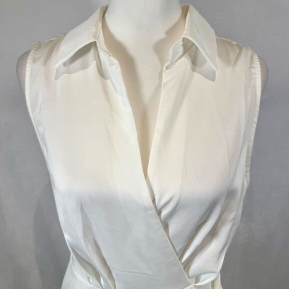 Do+Be white satin collared ruched wrap mini dress size medium - Picture 5 of 12